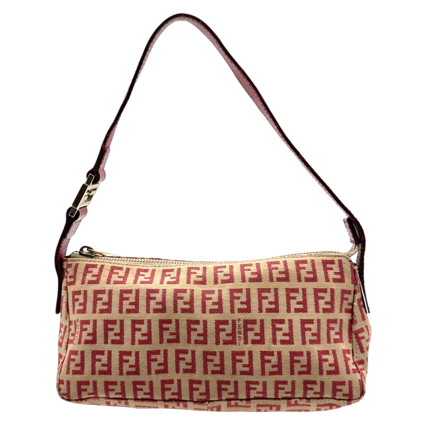 Fendi Tan & Red Zucchino Monogram Pochette Bag