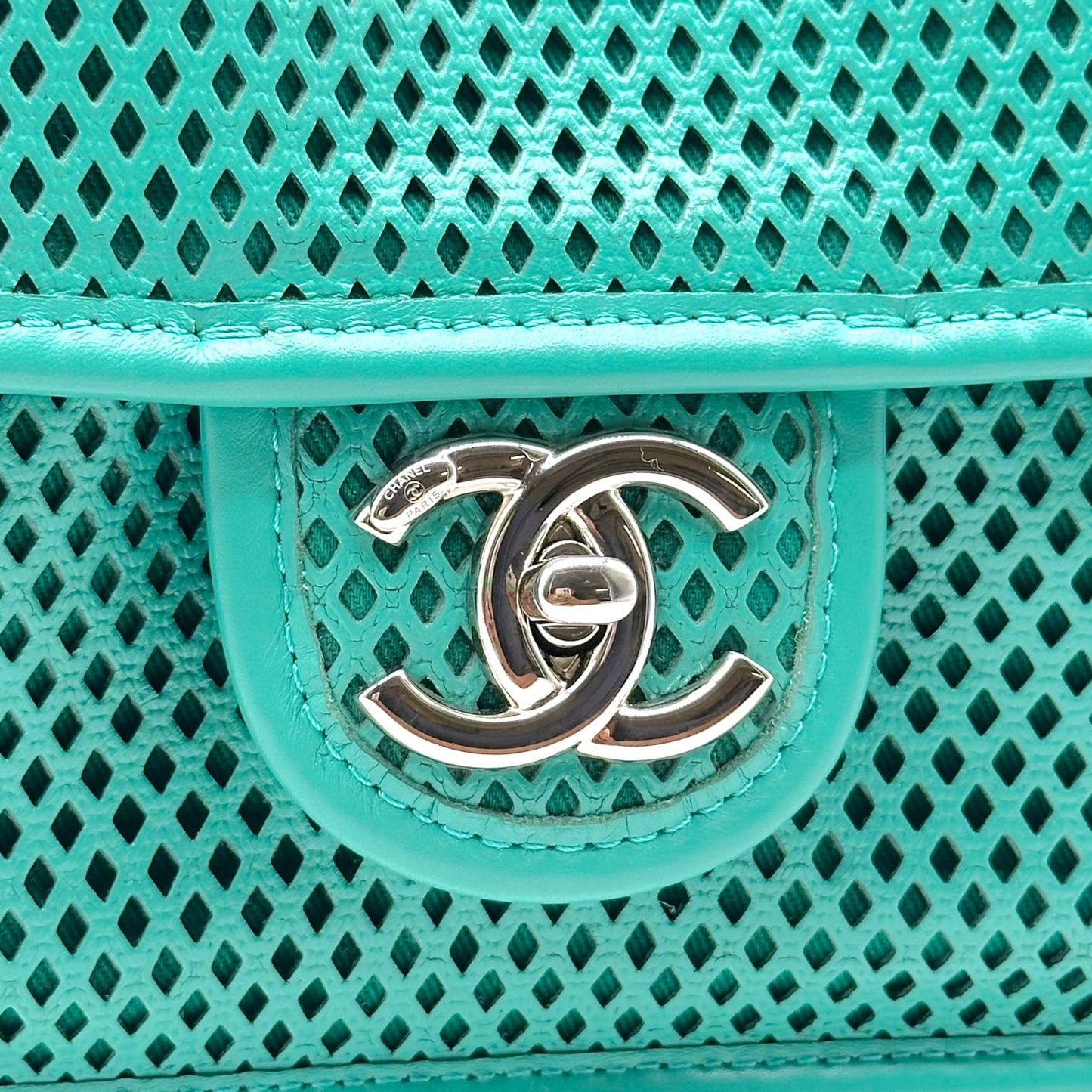 Chanel Medium Flap Bag Turquoise Perforated Leather