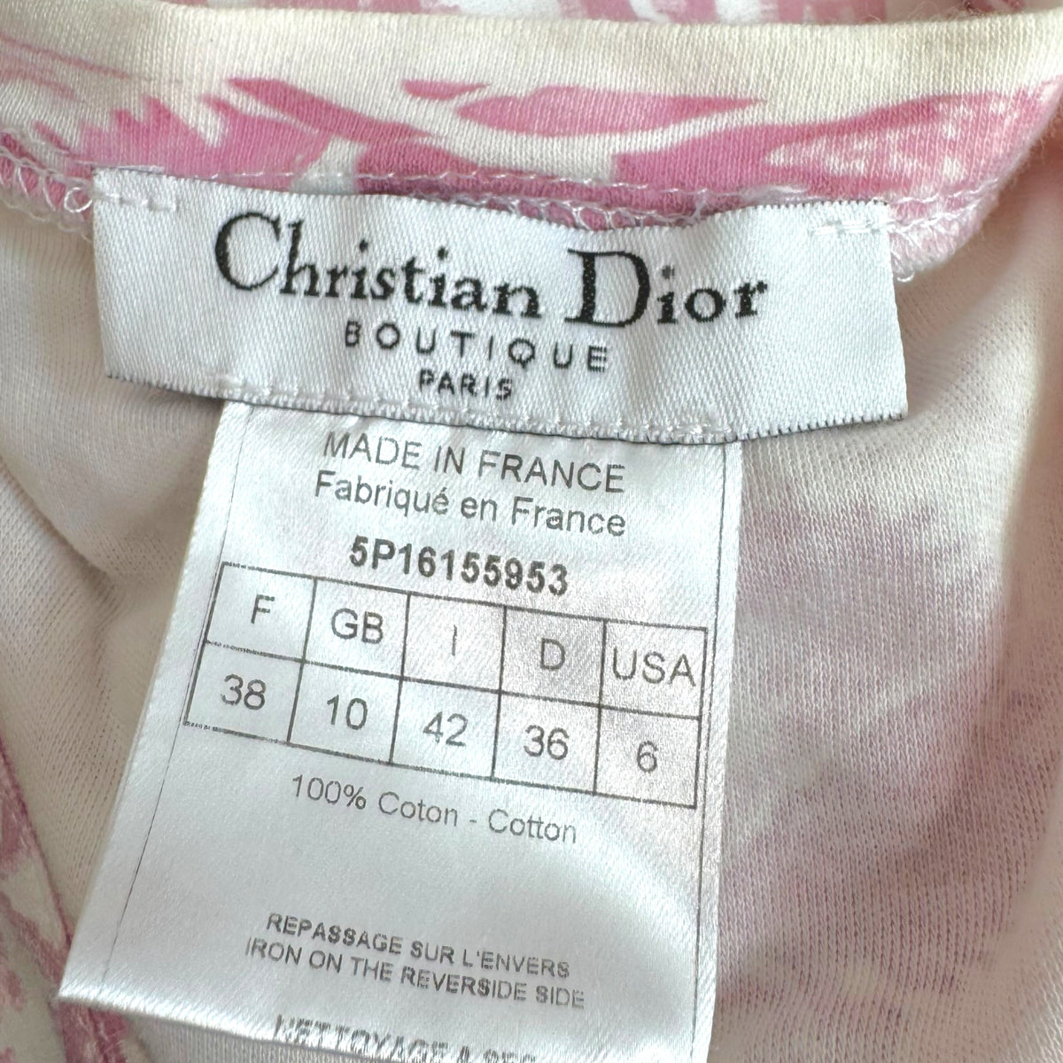 Christian Dior V-Neck T-Shirt Pink White Logo Print