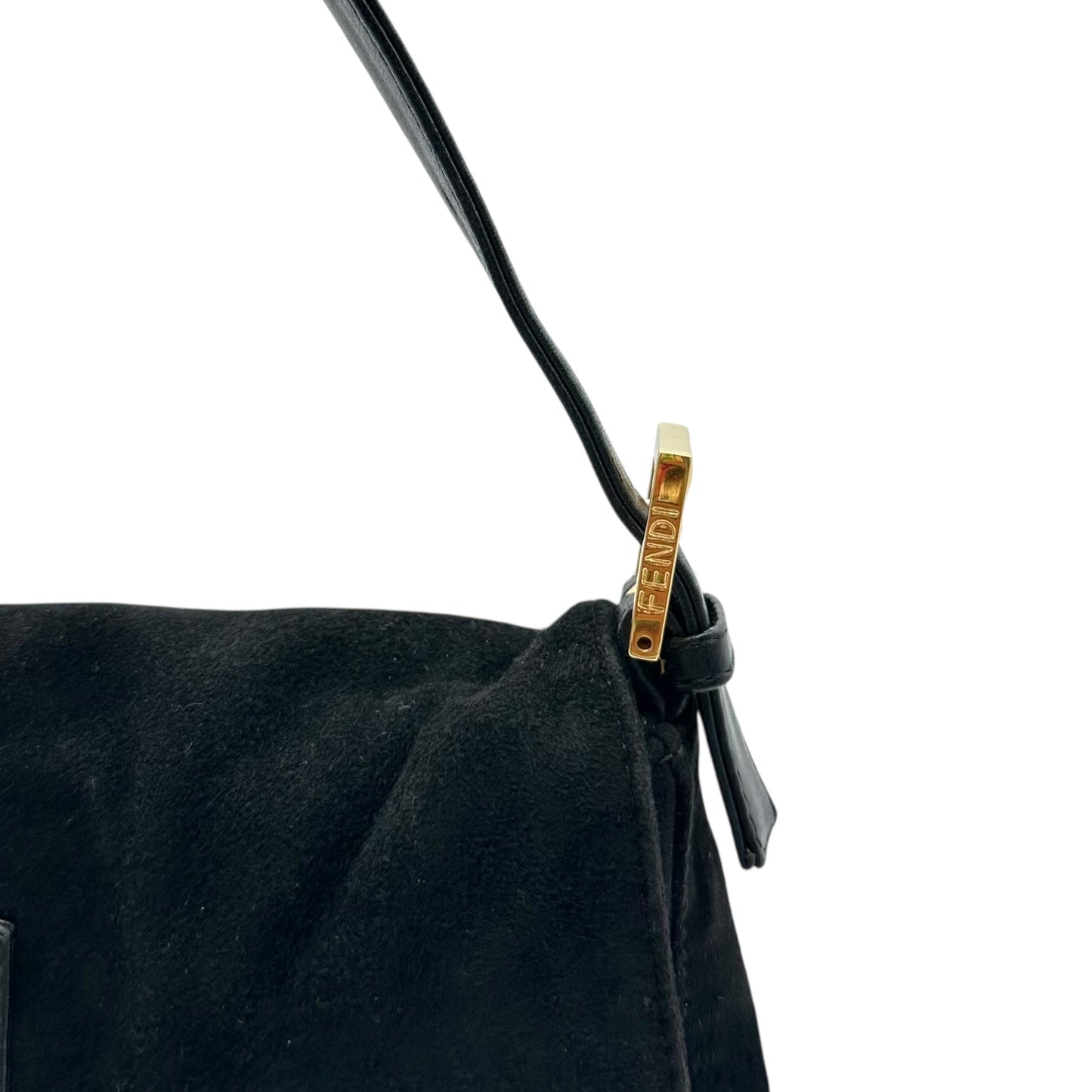 Fendi Black Suede & Gold Hardware Baguette Bag