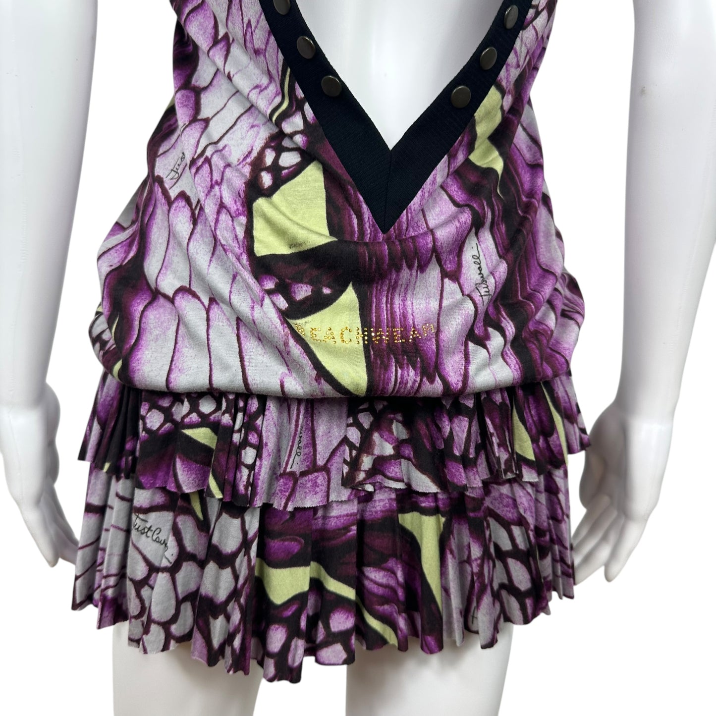 Roberto Cavalli Mini Dress Purple Snake Print Sleeveless
