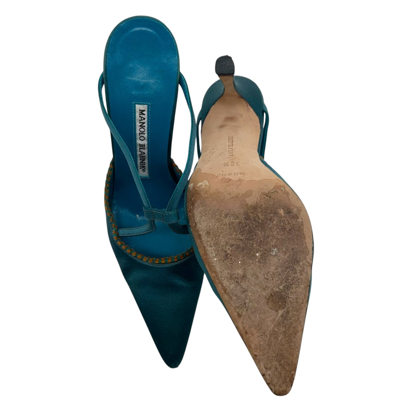 Manolo Blahink Teal Bow Mule Heels