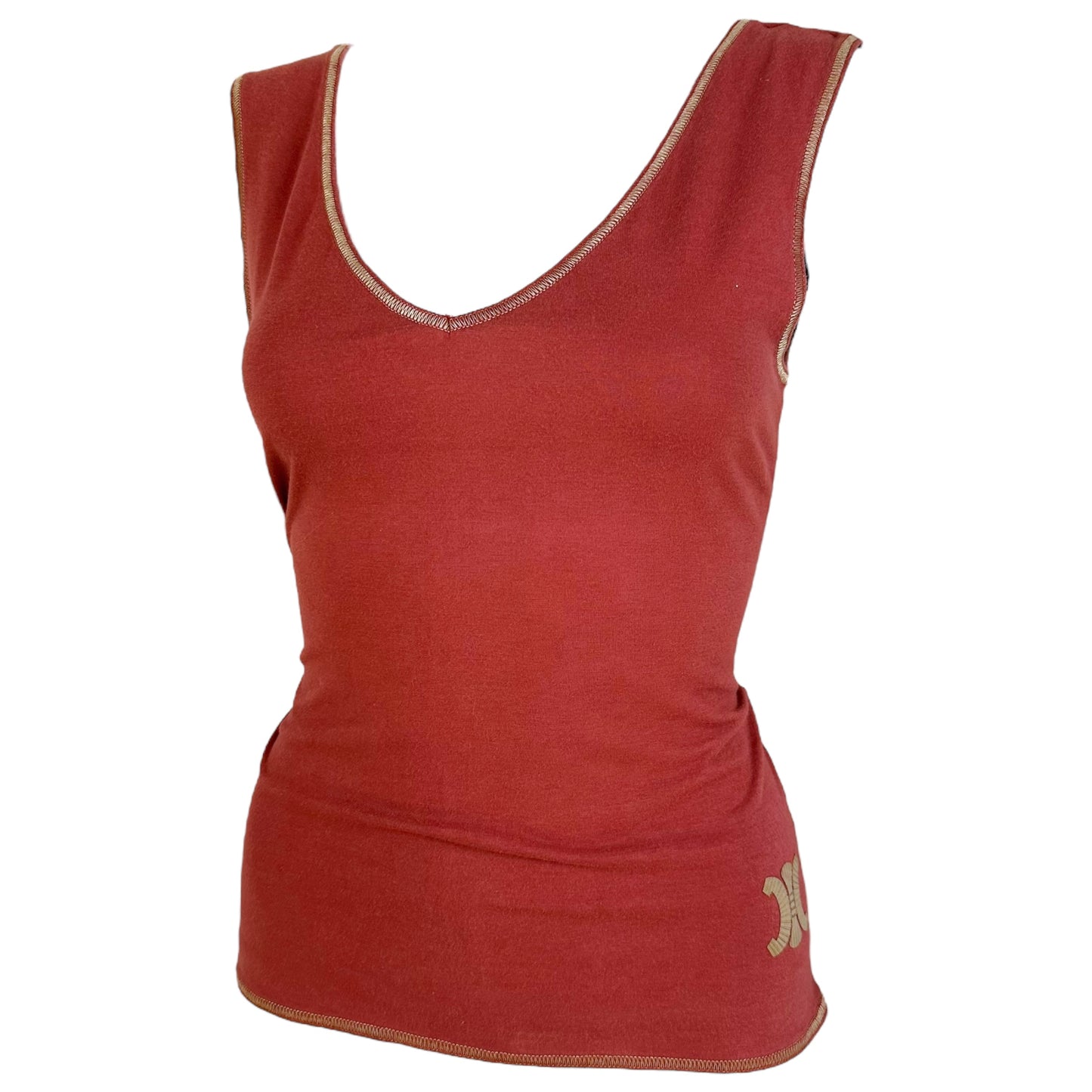 Celine Burgundy & Gold Logo Tank Top