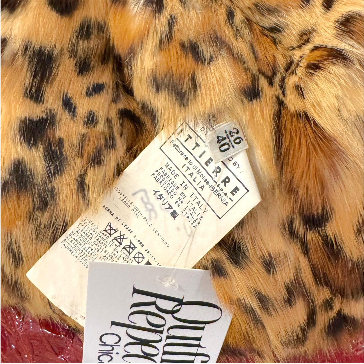 D&G Dolce & Gabbana Red Distressed Patent Leopard Rabbit Fur Lined Crop Moto Jacket