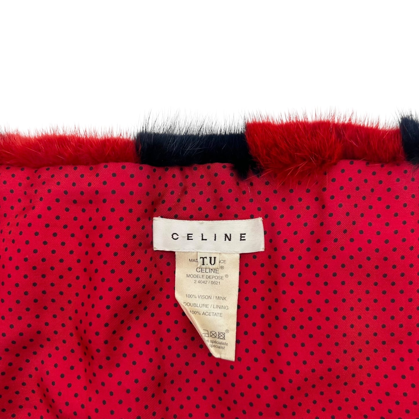 Celine Red & Navy Blue Mink Fur Scarf