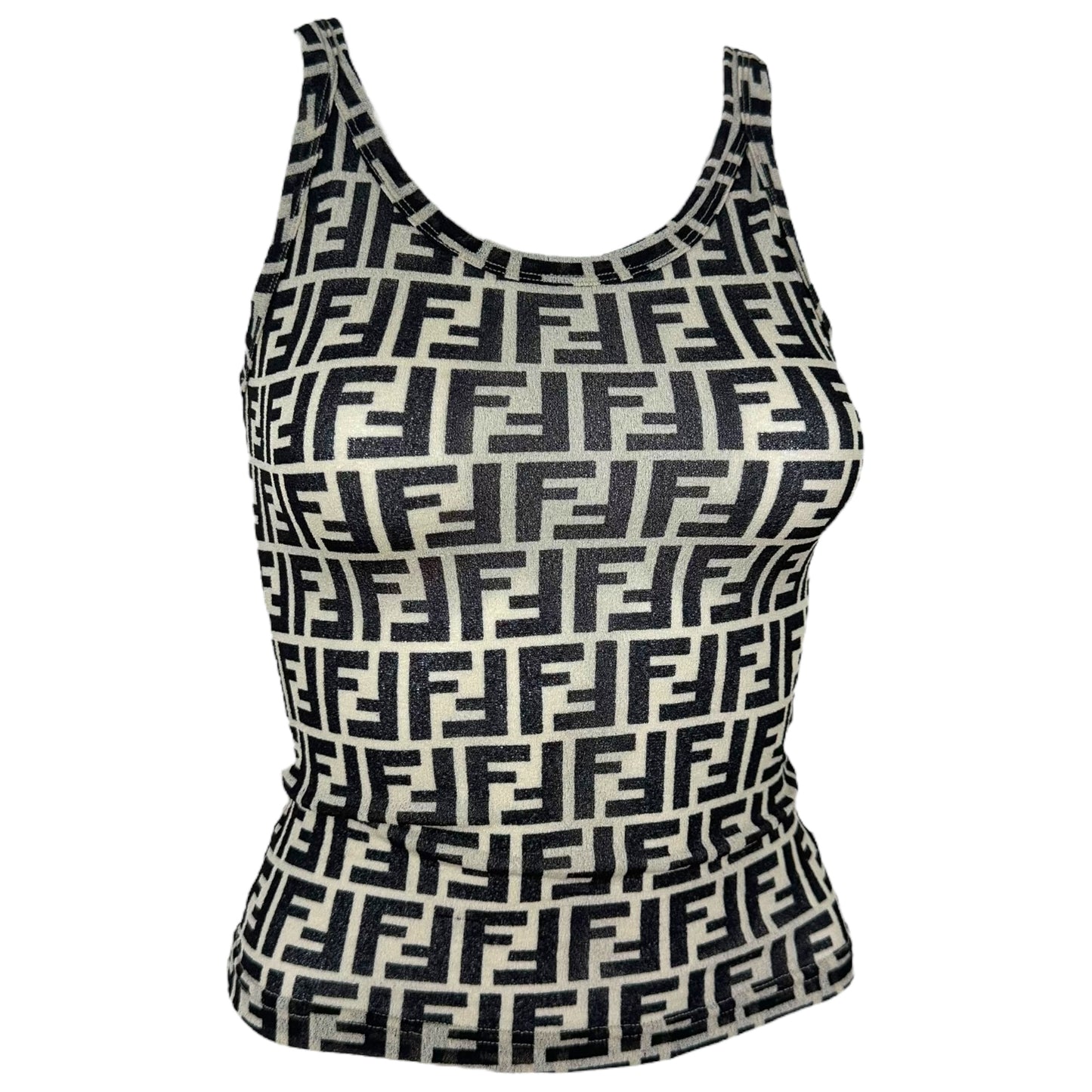 Fendi Ivory & Black Zucca Monogram Mesh Tank Top