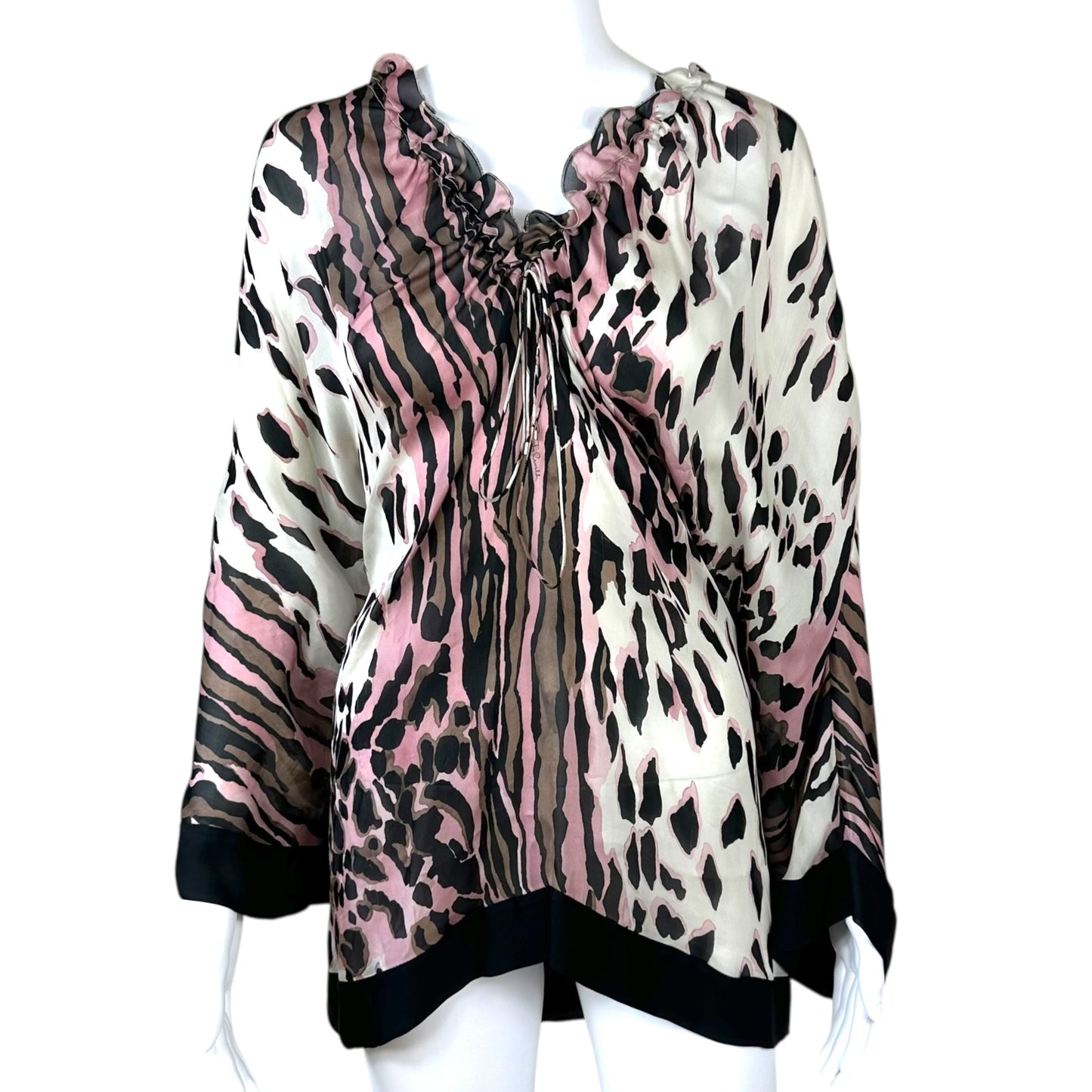 Roberto Cavalli 2008 Pink Leopard Print Silk Khaftan Blouse
