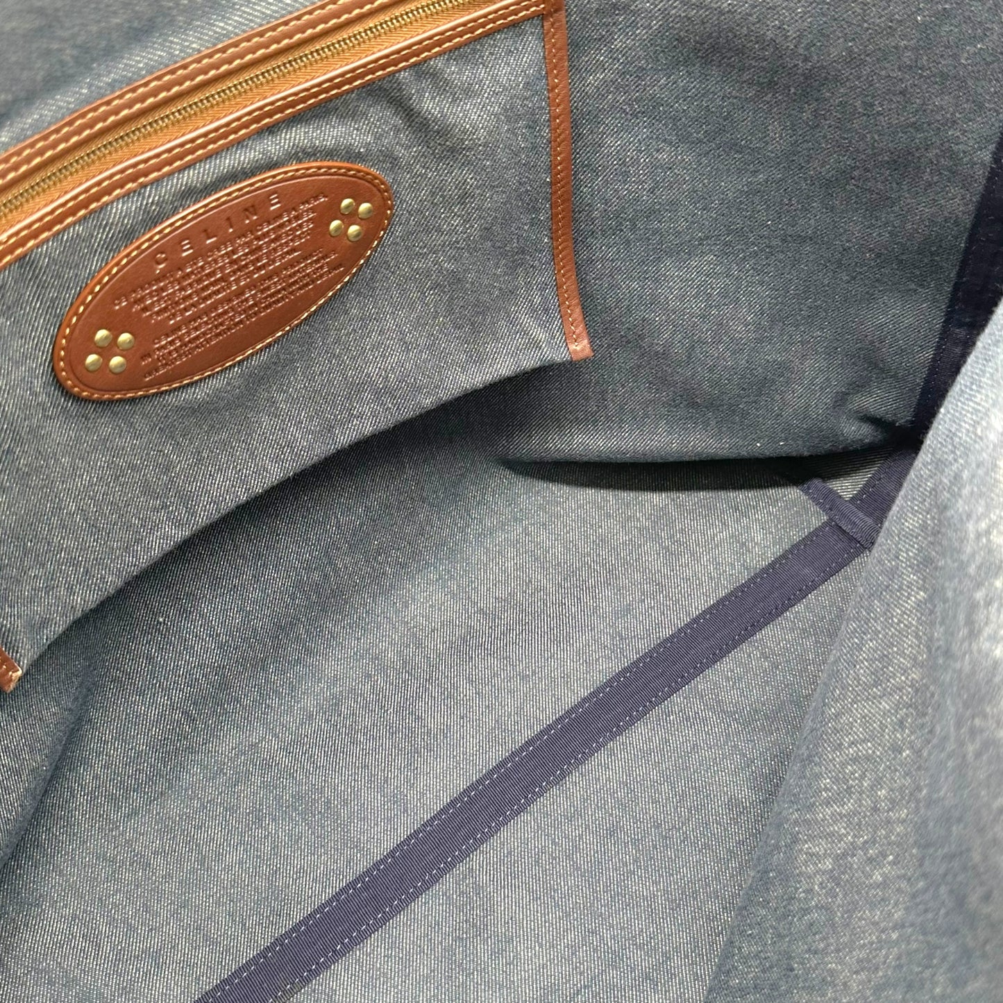 Celine Denim Triomphe Monogram Studded Tote Bag