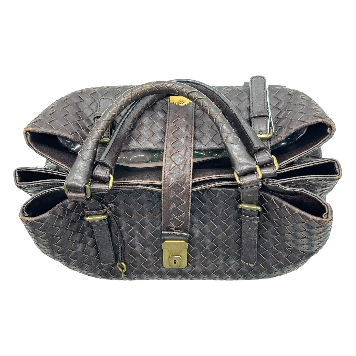 Bottega Veneta Brown & Gold Intrecciato Roma Tote Bag