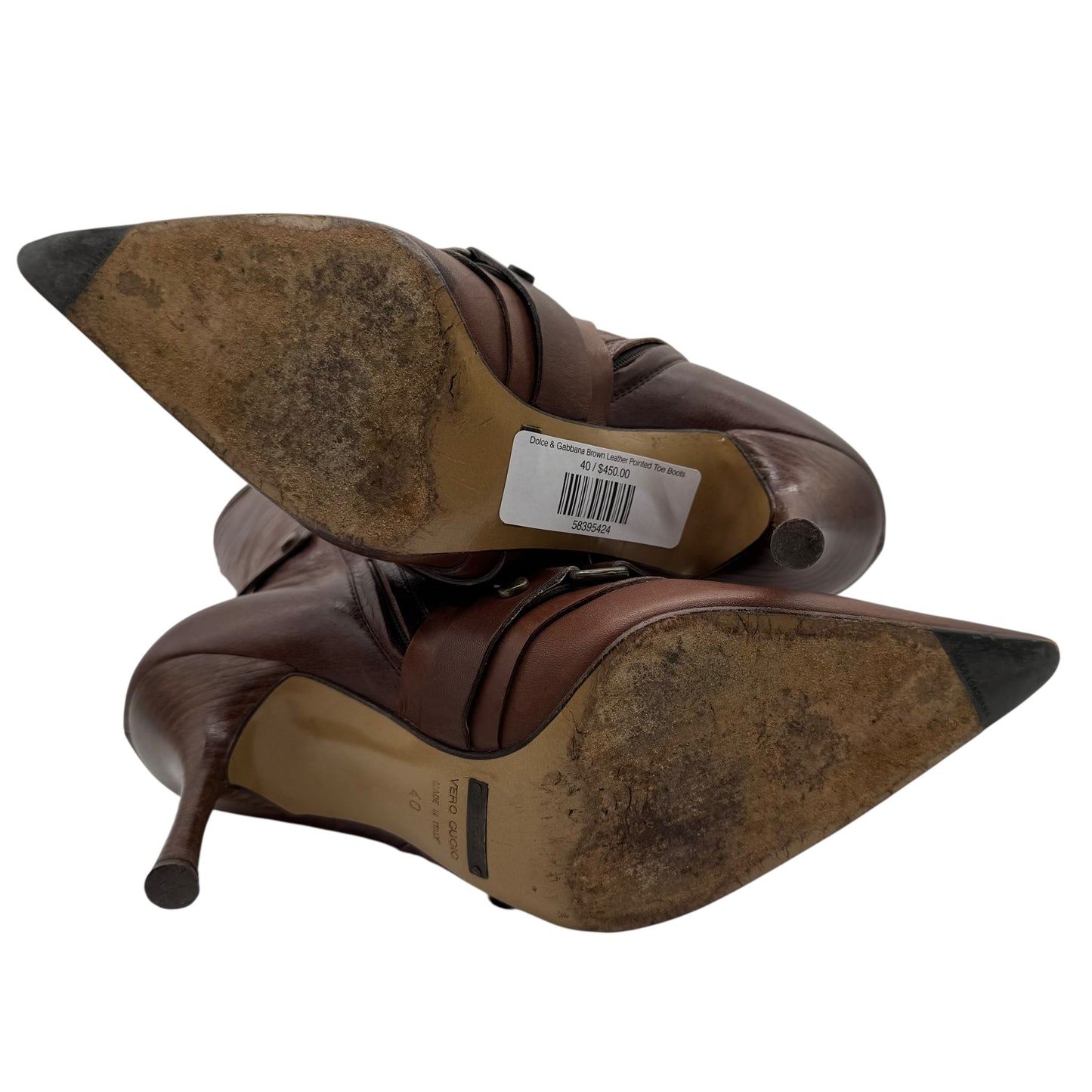 Dolce & Gabbana Brown Leather Pointed Toe Boots