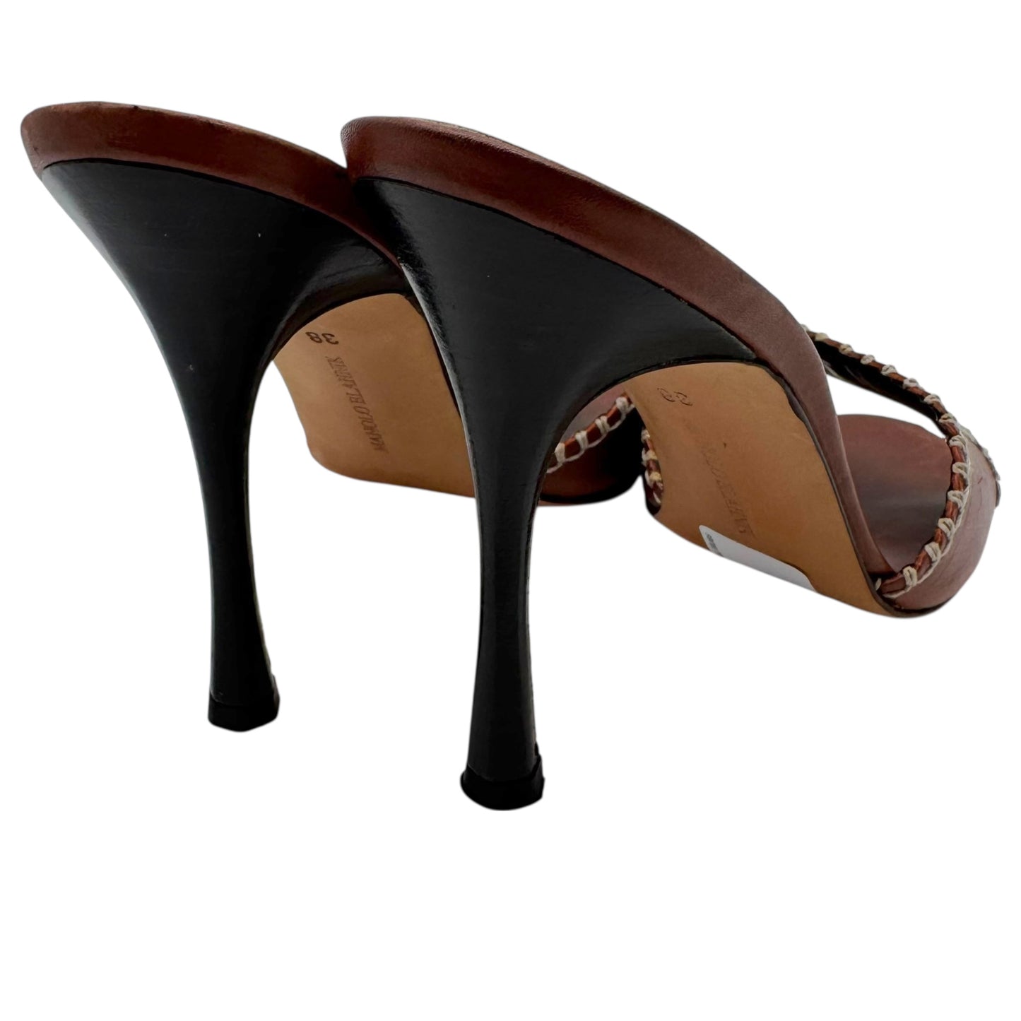 Manolo Blahnik Brown Whipstitch Heeled Mules - Outfit Repeater