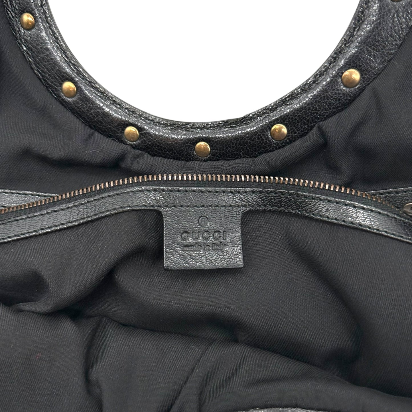 Gucci Black Studded Leather Bamboo Handle Clutch Bag