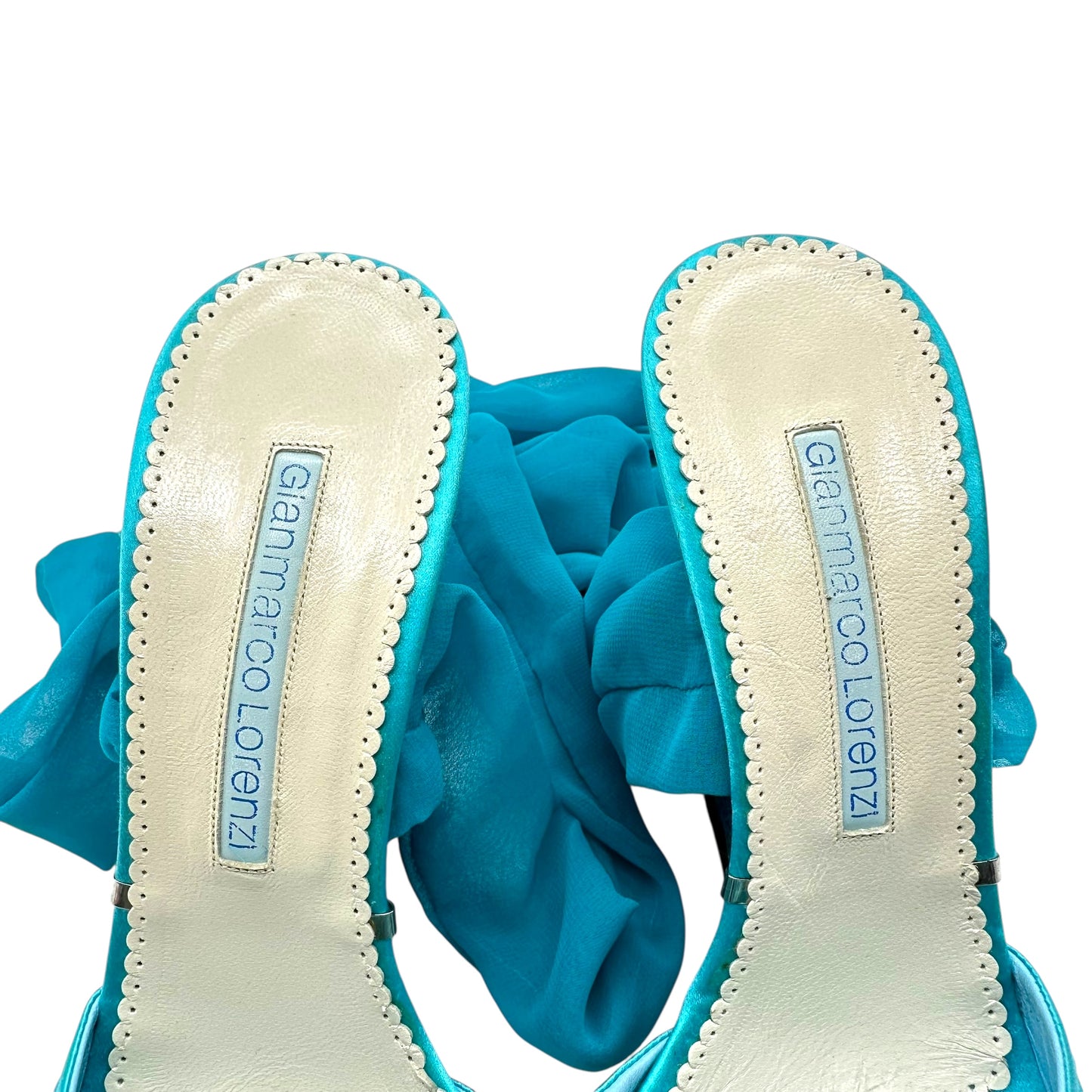Gianmarco Lorenzi Blue Flower Embellished Wrap Wedge Heels