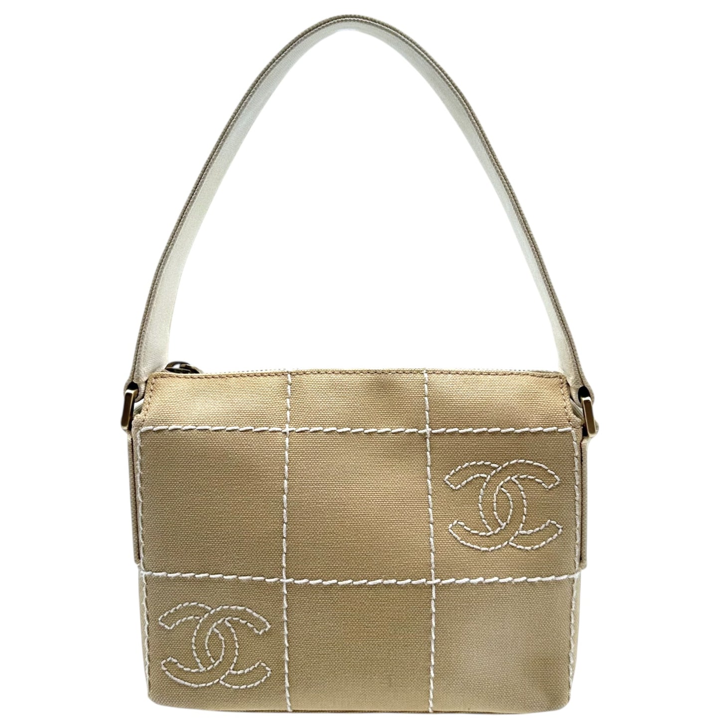 Chanel Ivory Embroidered Logo Chocolate Bar Mini Bag