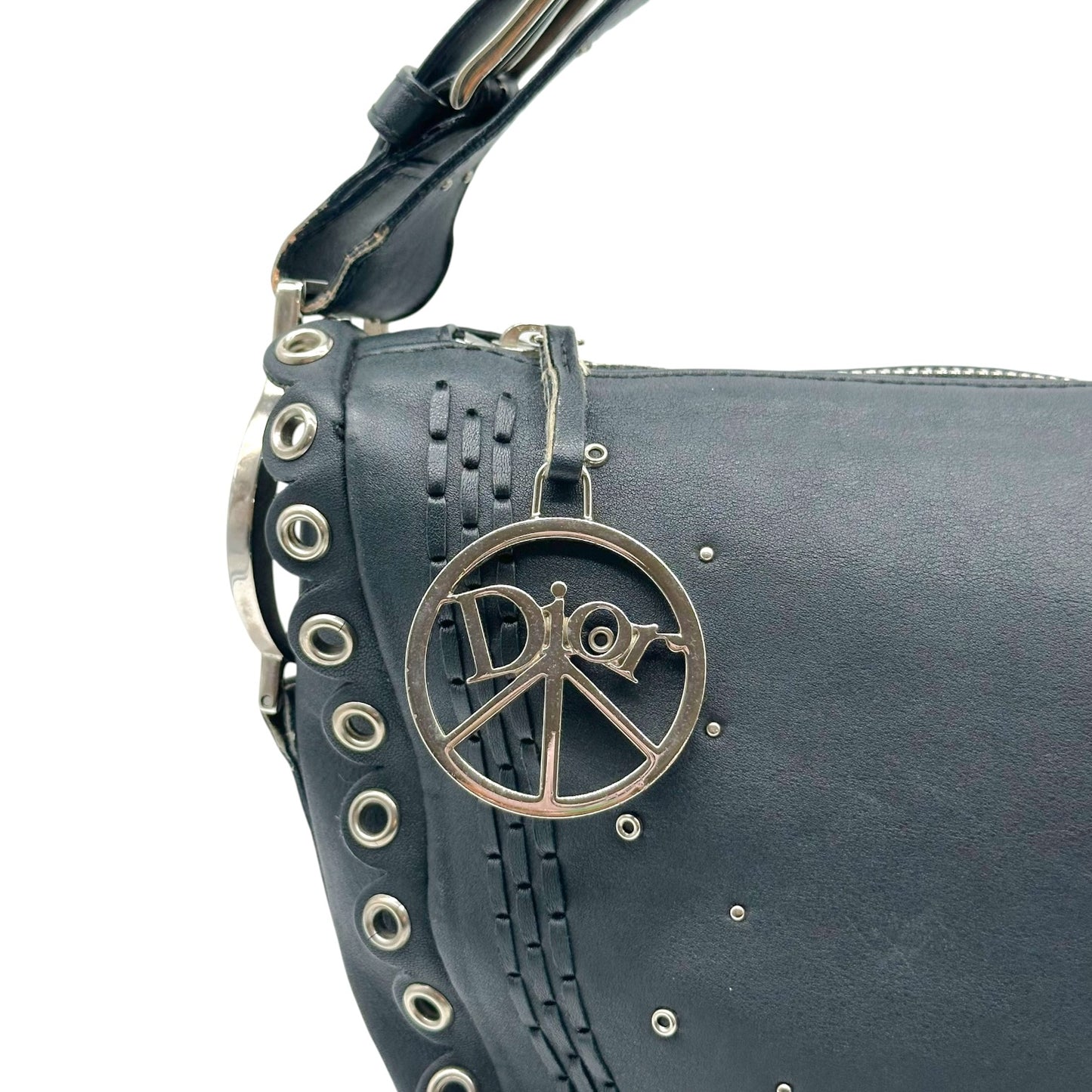 Christian Dior Black Leather Rivet Shoulder Bag