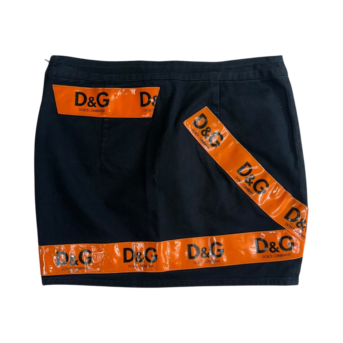 D&G Dolce & Gabbana S/S 2004 Orange Cuation Tape Mini Skirt
