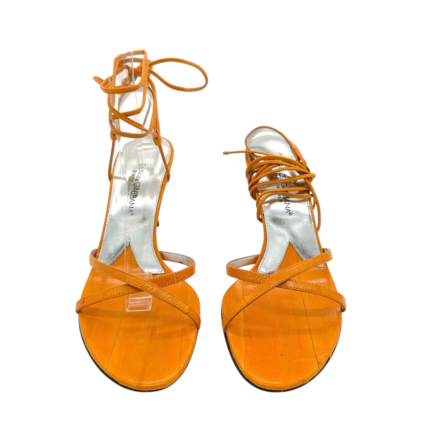Dolce & Gabbana Orange Eel Leather Wrap Heels