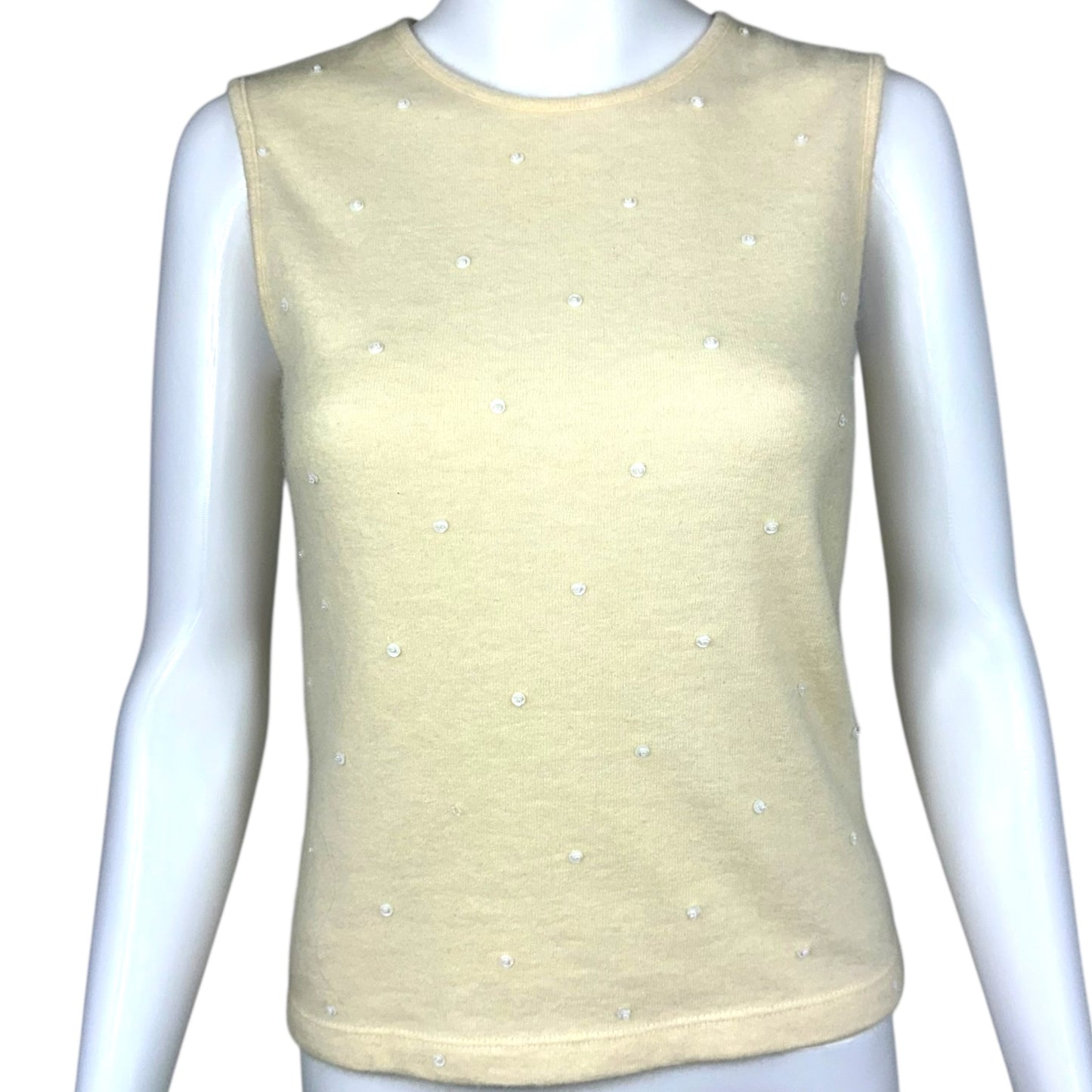 D&G Dolce & Gabbana Butter Yellow Sequin Embellished Cashmere Tank Top