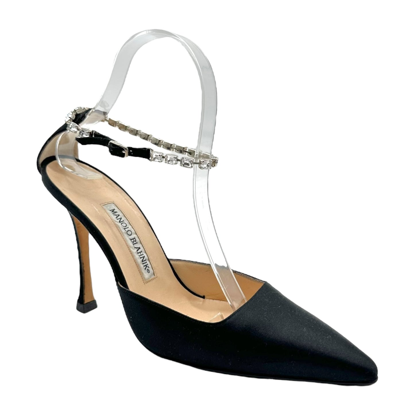 Manolo Blahnik Black Silk Crystal Strap Heels