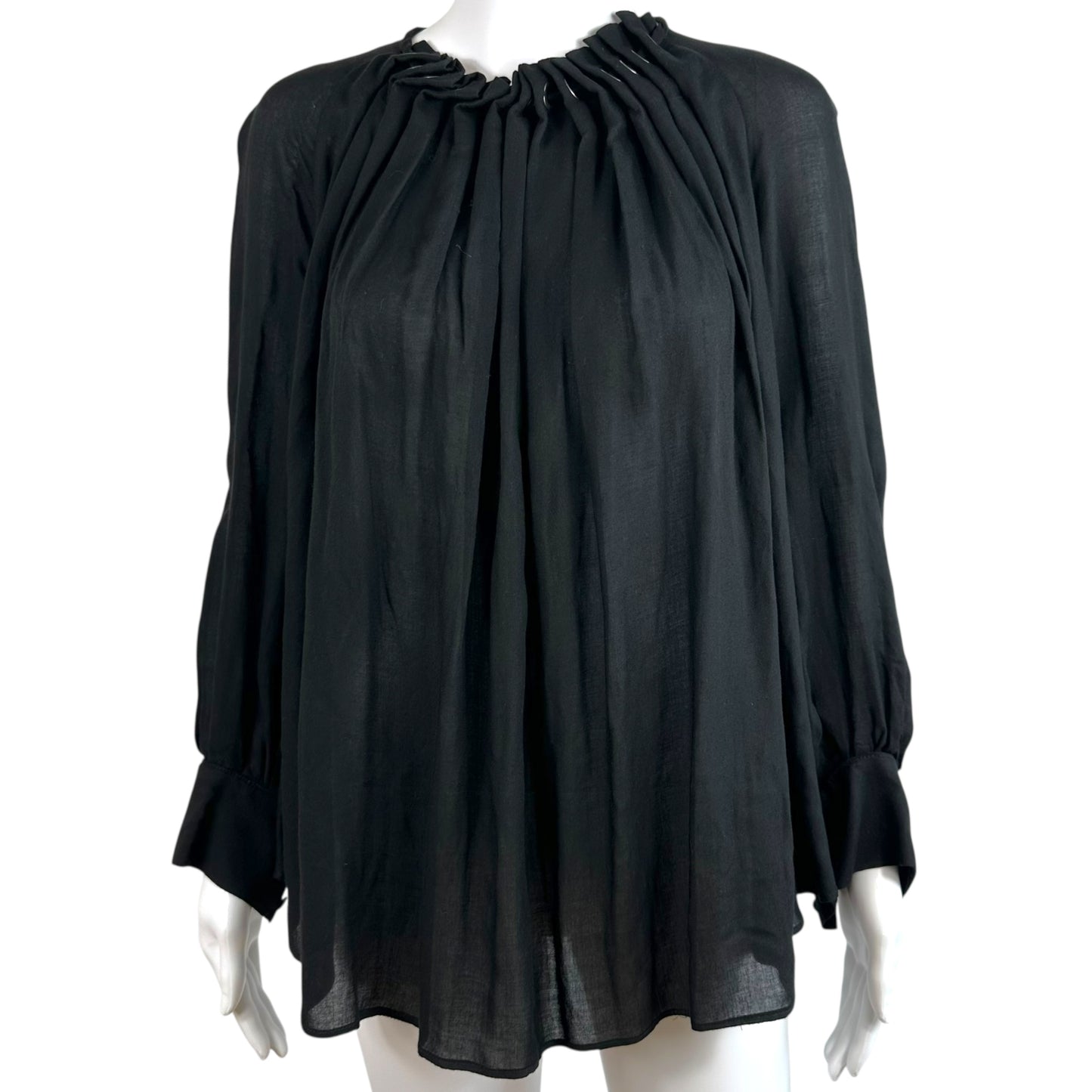 Plein Sud Black Semi-Sheer Flowy Rivet Collar Blouse