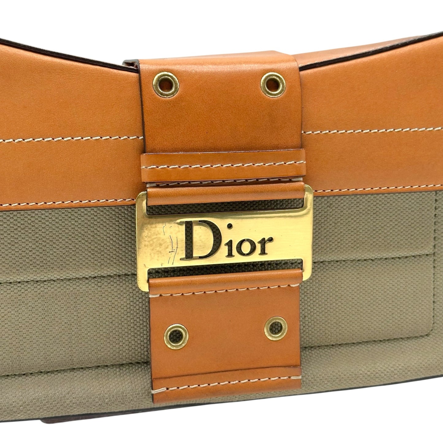 Christian Dior Canvas Tan Leather Columbus Shoulder Bag
