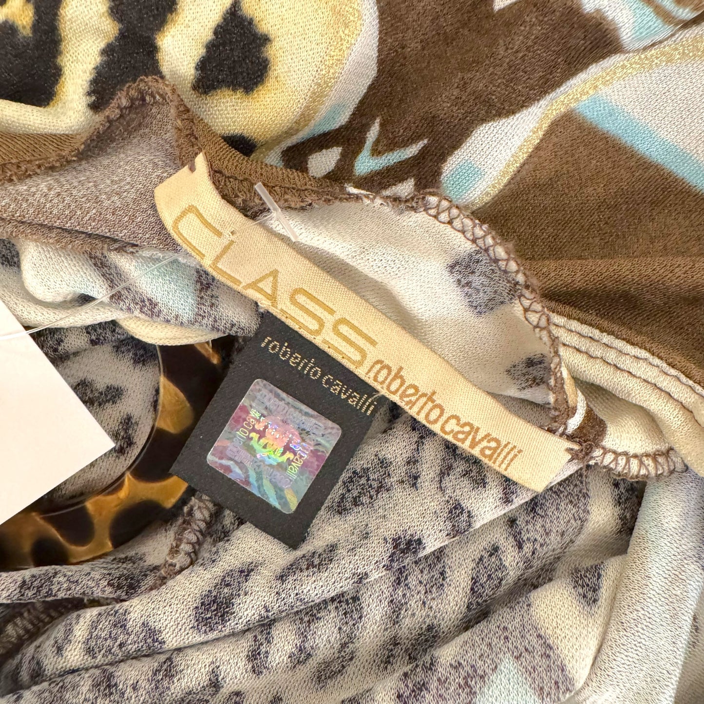 Roberto Cavalli Class Blue & Brown Printed Open Back Tank - Outfit Repeater