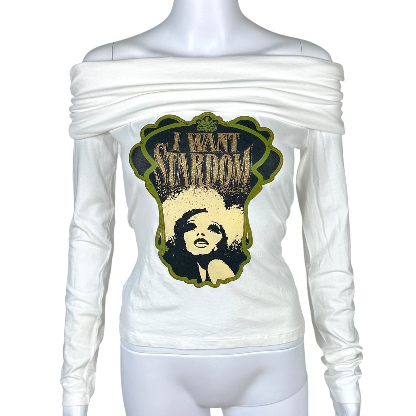 D&G Dolce & Gabbana 'I Want Stardom' Off Shoulder Graphic Tee