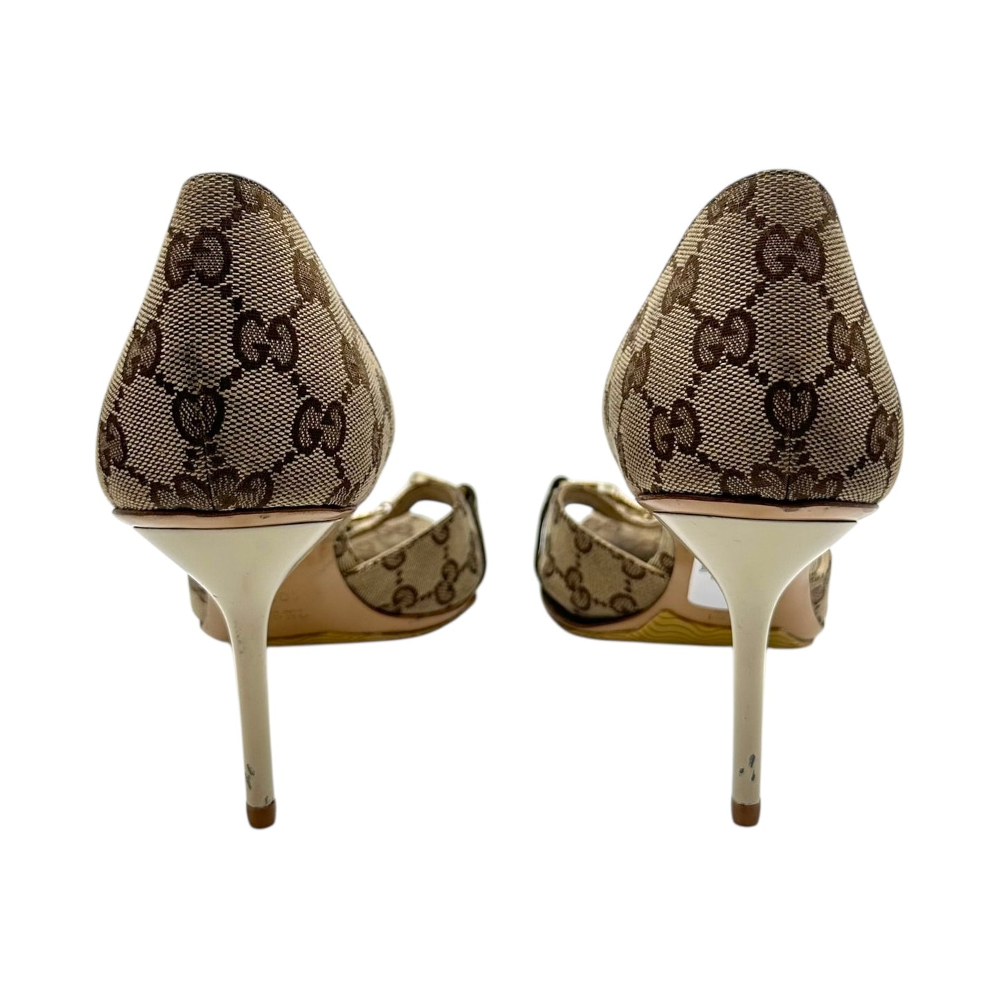 Gucci Tan Monogram Horsebit D'Orsay Heels