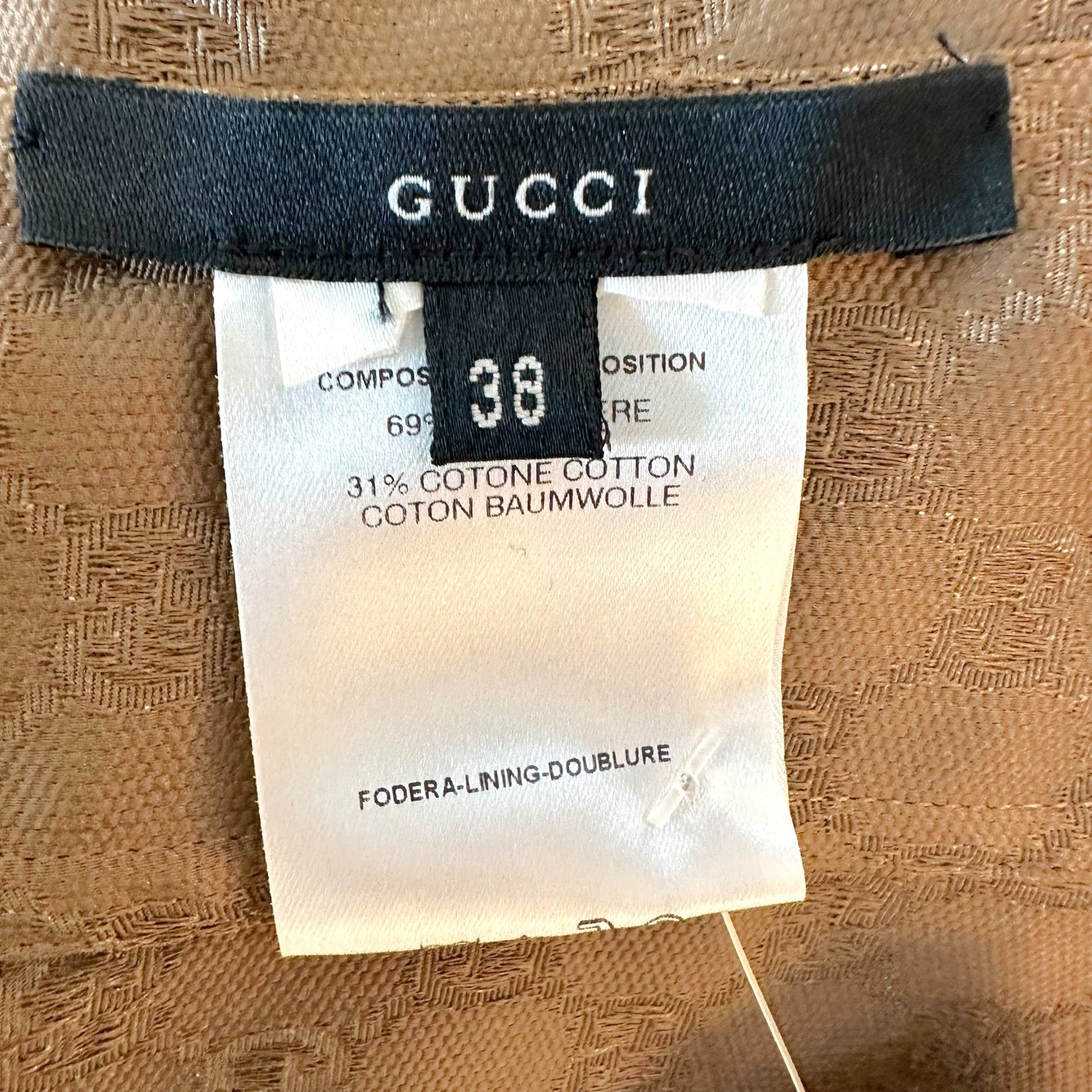 Gucci by Tom Ford 2000 Tan Monogram & Leather Button Up Shirt