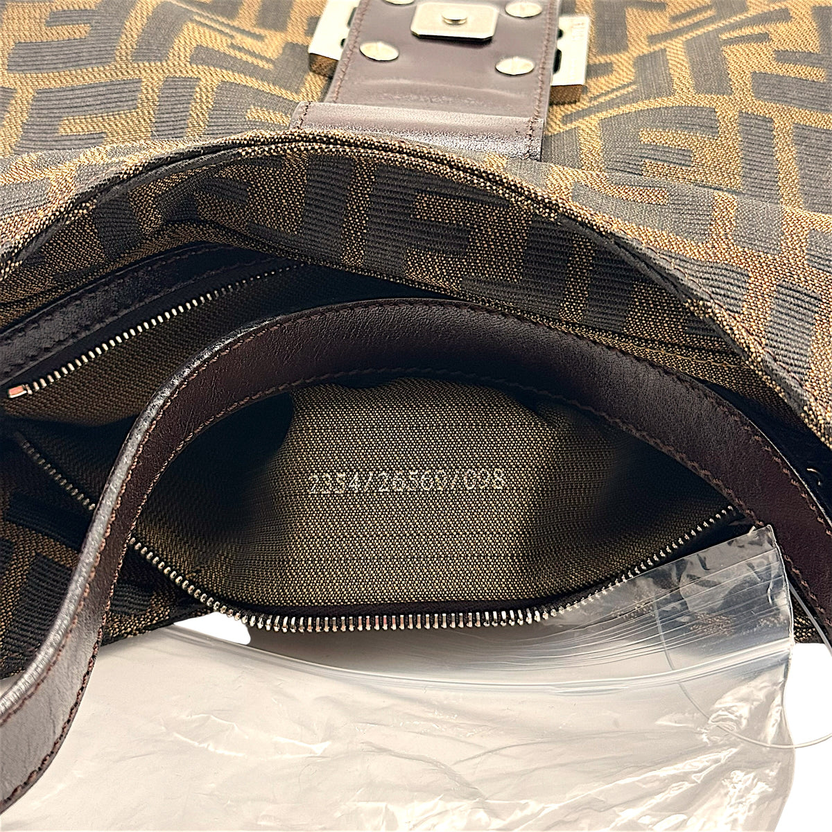 Fendi Brown Zucca Monogram Shoulder Baguette Bag