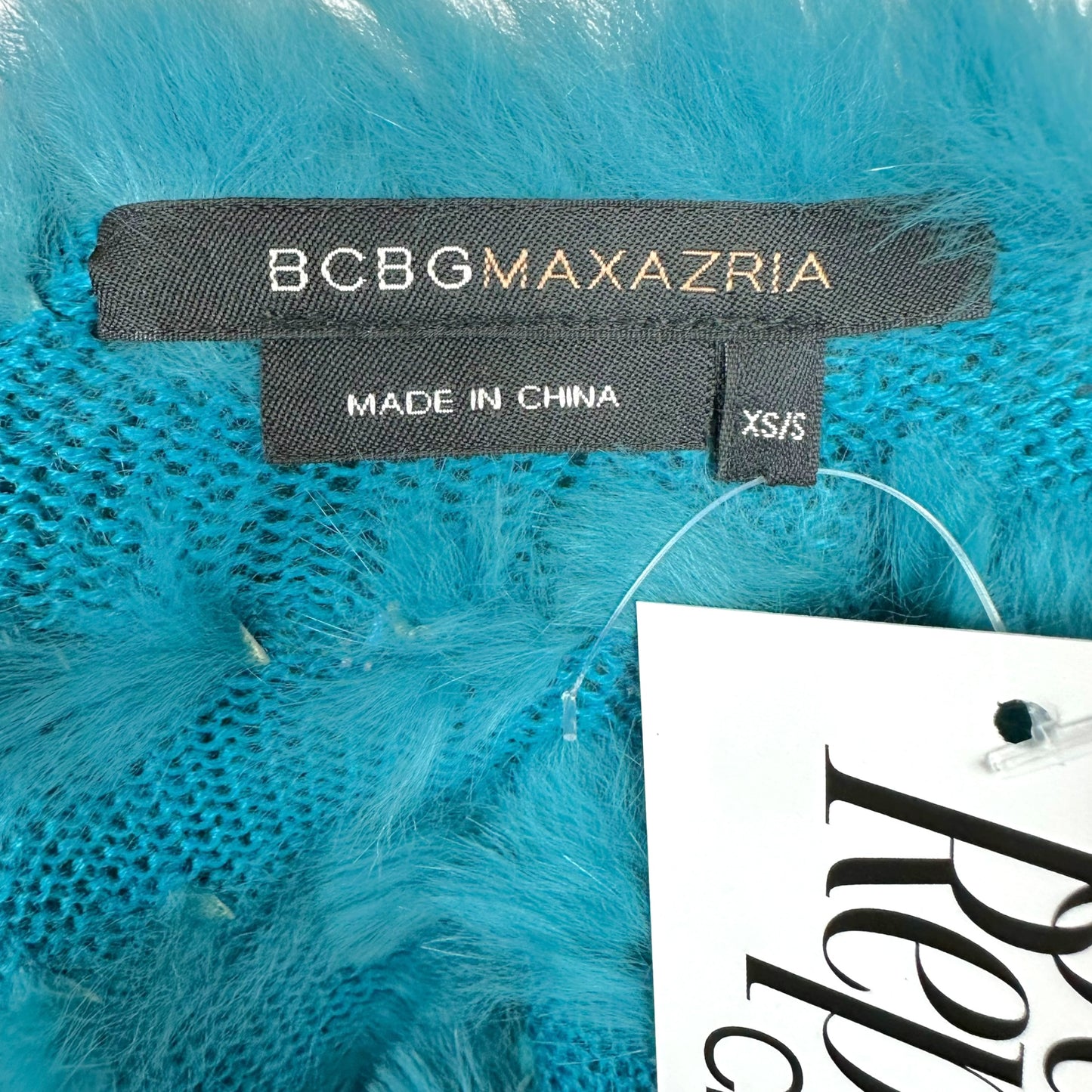 BCBGMaxAzria Turquoise Blue Rabbit Fur Poncho Shawl