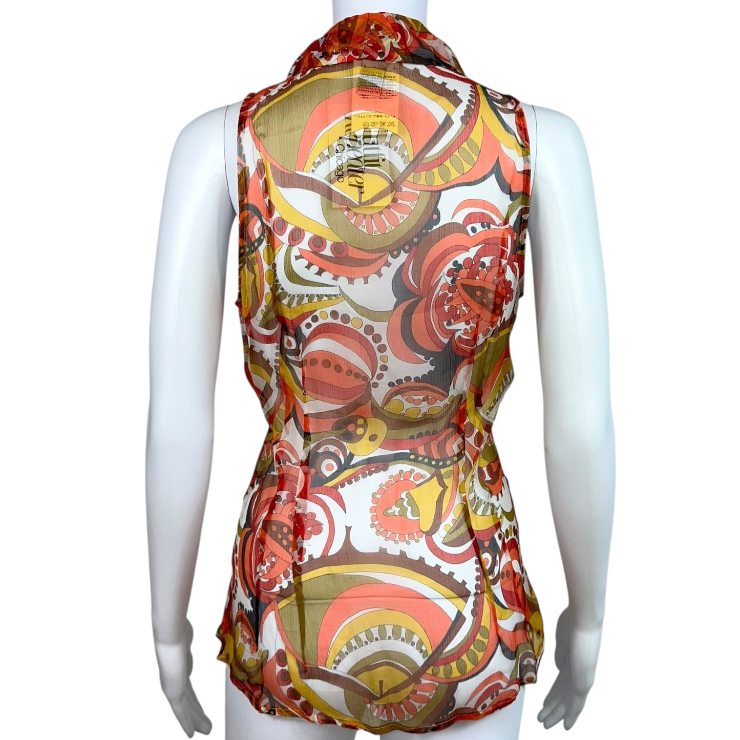 D&G Dolce & Gabbana Sheer Pink & Orange Silk Sleeveless Blouse