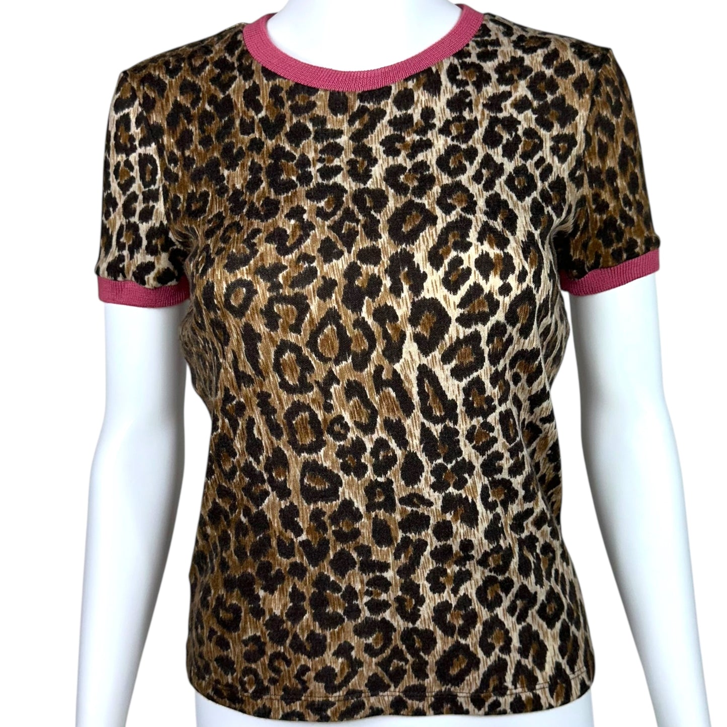 D&G Dolce & Gabbana Leopard Print Wool Ringer T-Shirt