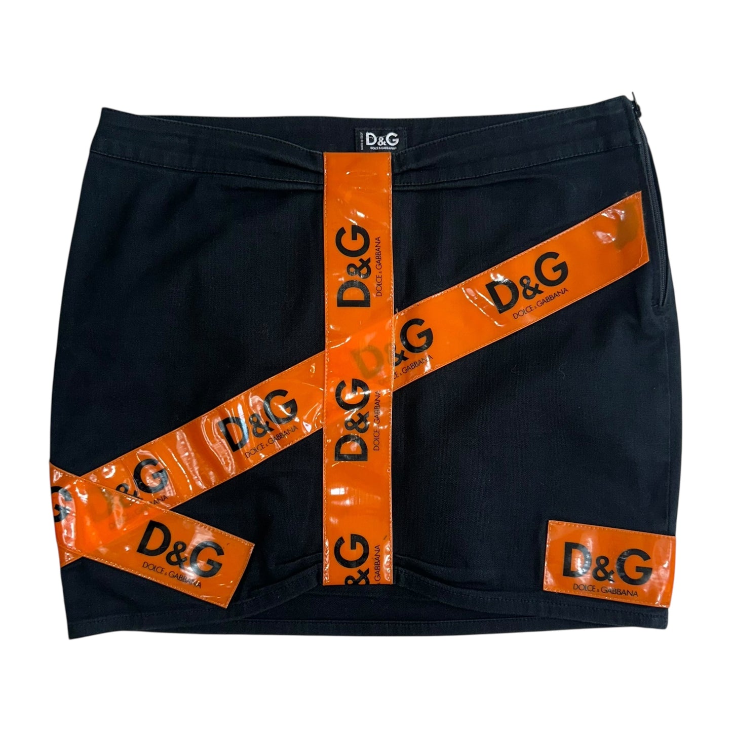 D&G Dolce & Gabbana S/S 2004 Orange Cuation Tape Mini Skirt