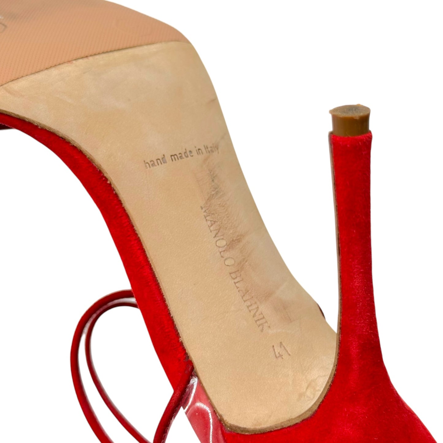 Manolo Blahnik Red Suede Clear PVC Sandal Heels