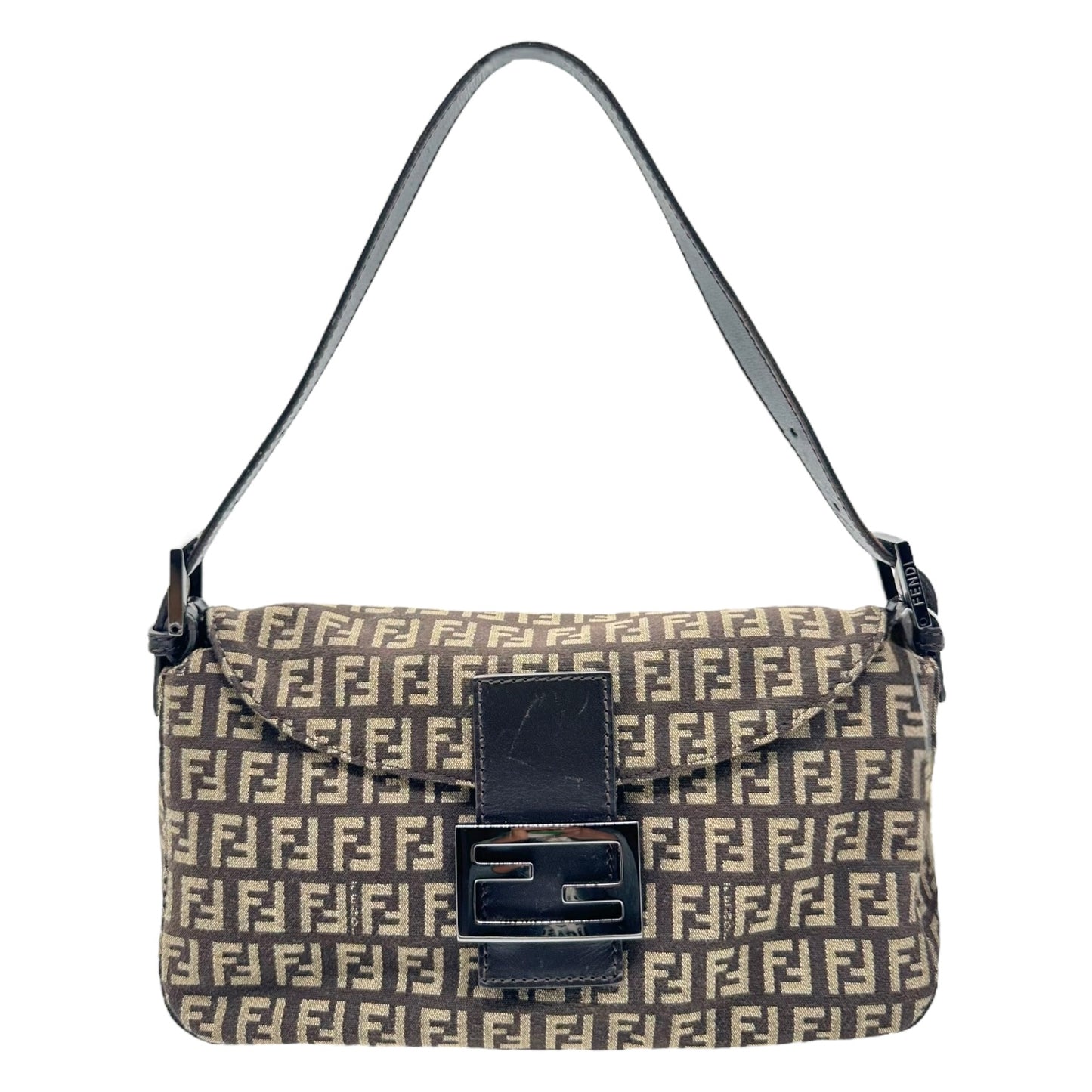 Fendi Brown Zucchino Fold-Over Baguette Bag
