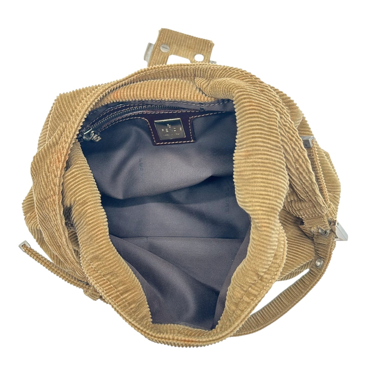 Fendi Brown Corduroy Baguette Bucket Bag