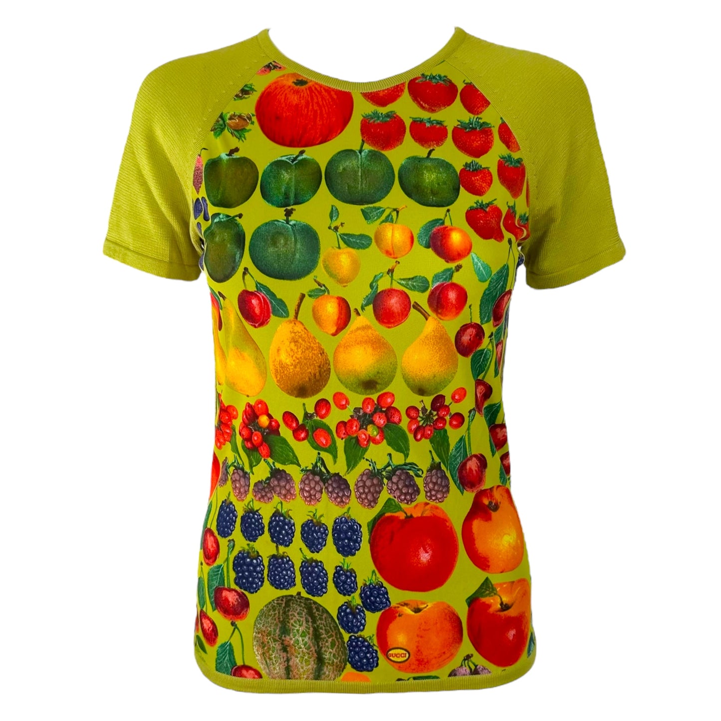 Gucci by Tom Ford S/S 1996 Green Fruit Print Silk T-Shirt