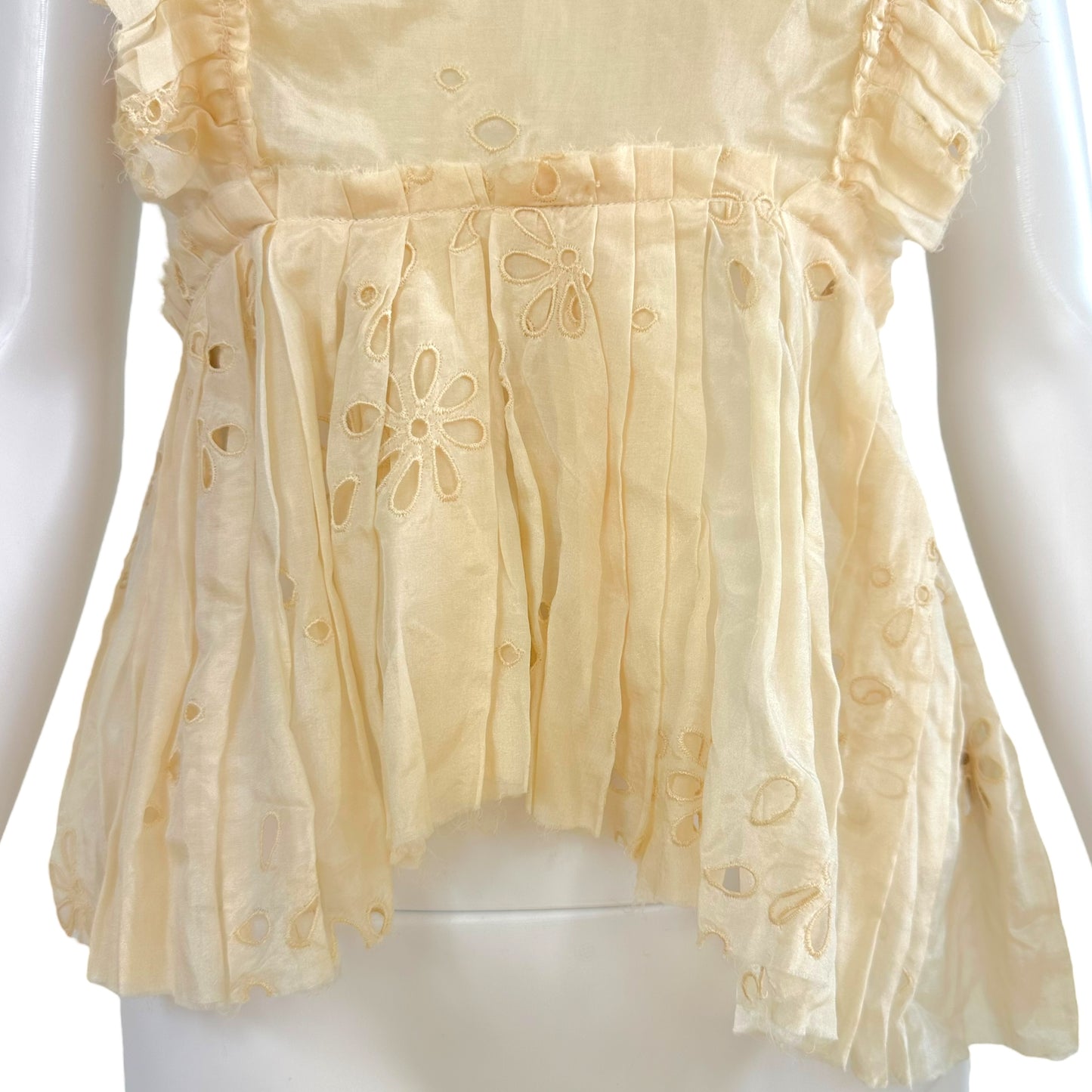 Chloe Butter Yellow Cropped Eyelet Ruffle Blouse