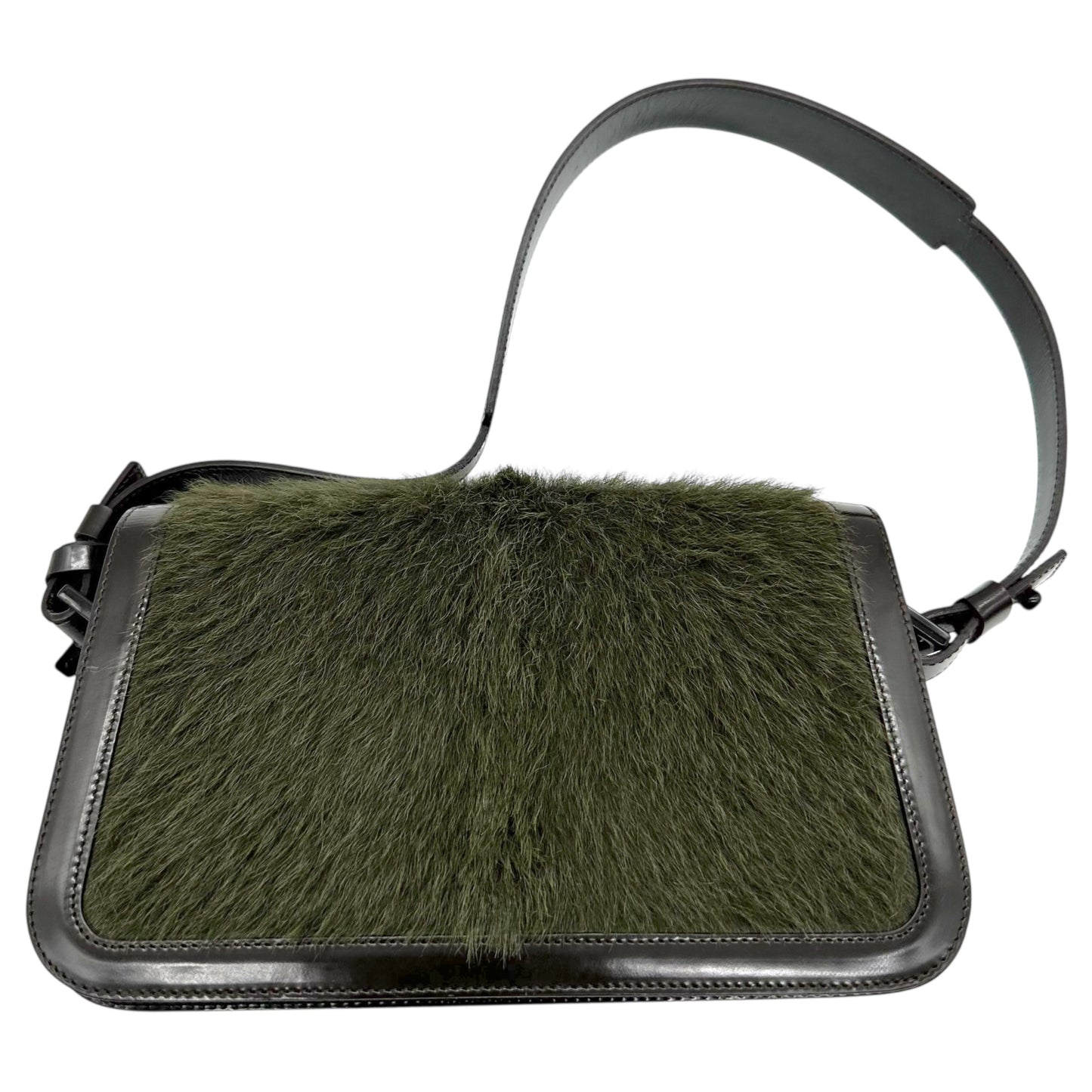 Celine Black Leather & Green Ponyhair Shoulder Bag