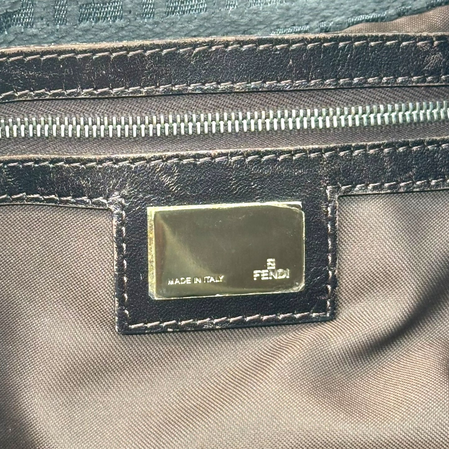 Fendi Brown Suede & Navy Chenille Zucca Shoulder Bag