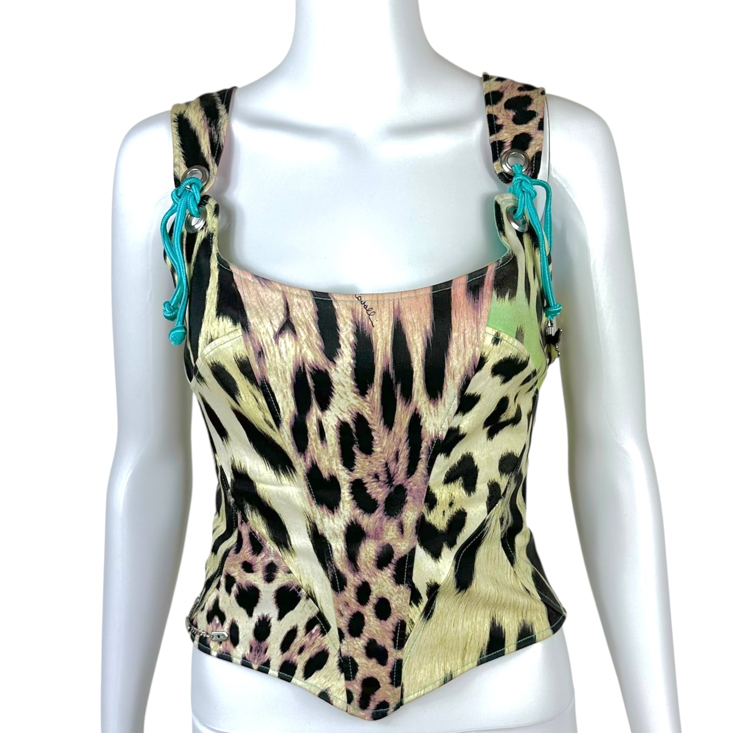Just Cavalli Roberto Cavalli Rainbow Leopard Print Corset Bustier Top