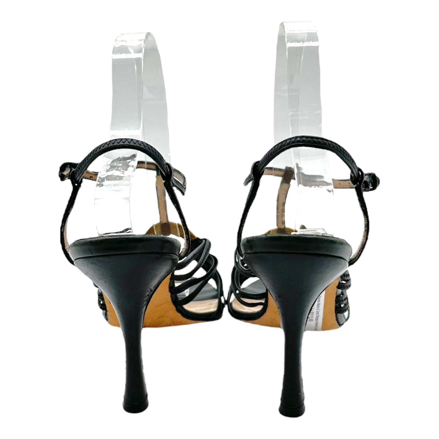 Manolo Blahnik Black & Gold Strappy Heeled Sandals