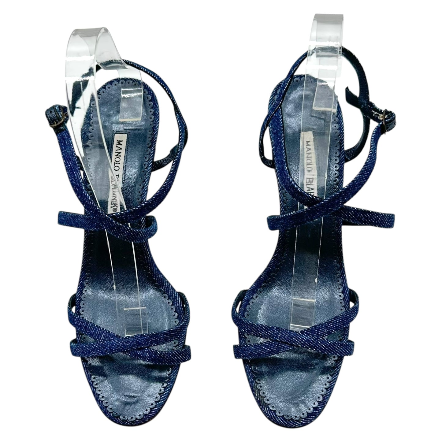 Manolo Blahnik Denim Strappy Sandal Heels