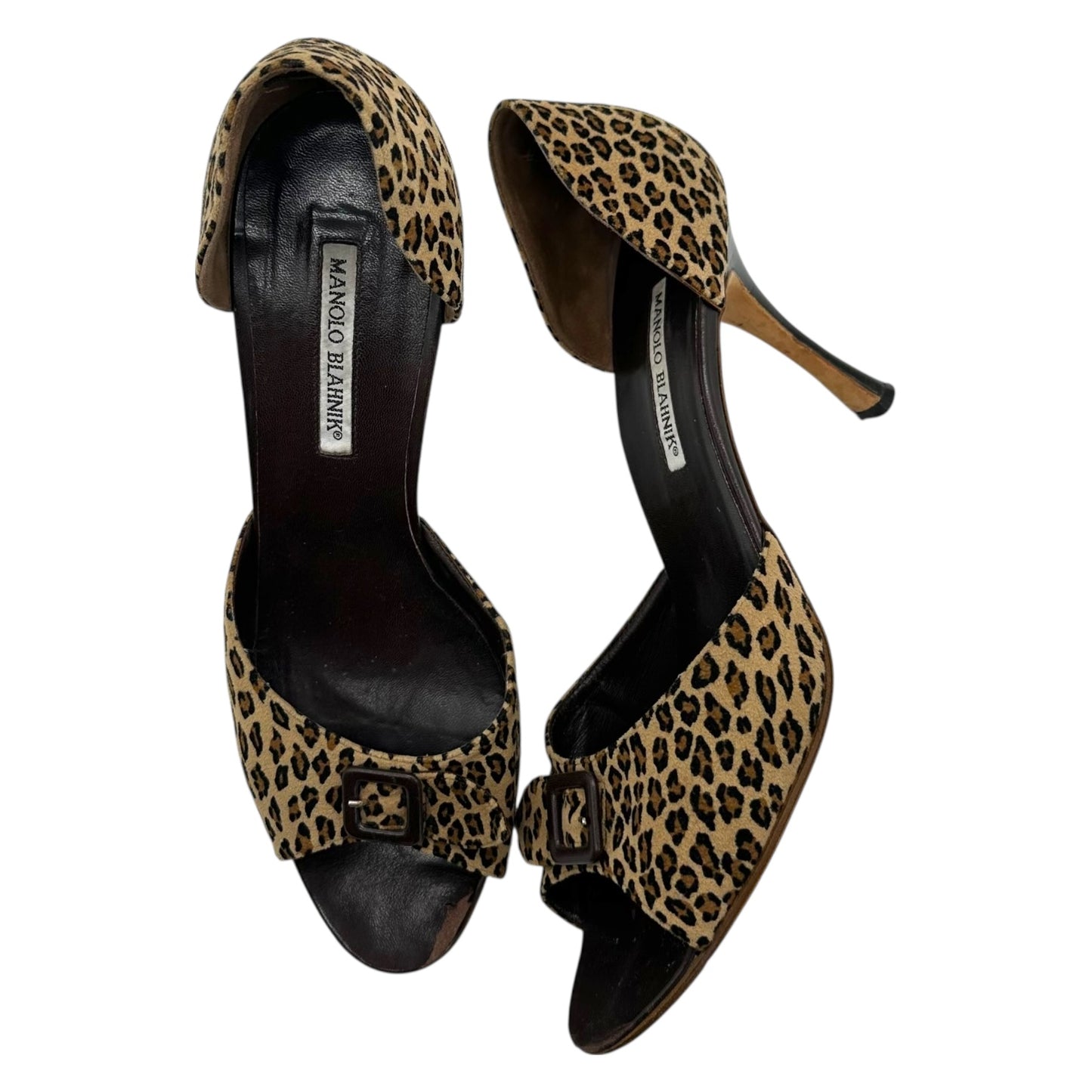 Manolo Blahnik Leopard Print Suede D'Orasay Sandal Heels