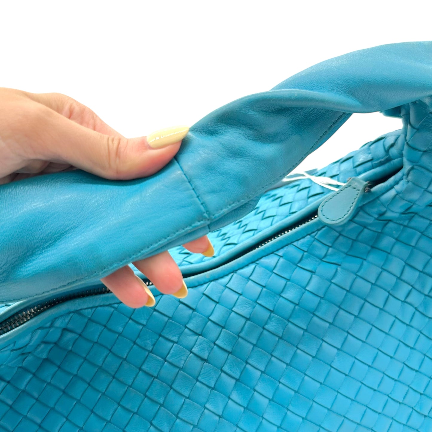 Bottega Veneta Teal Blue Intrecciato Hobo Shoulder Bag
