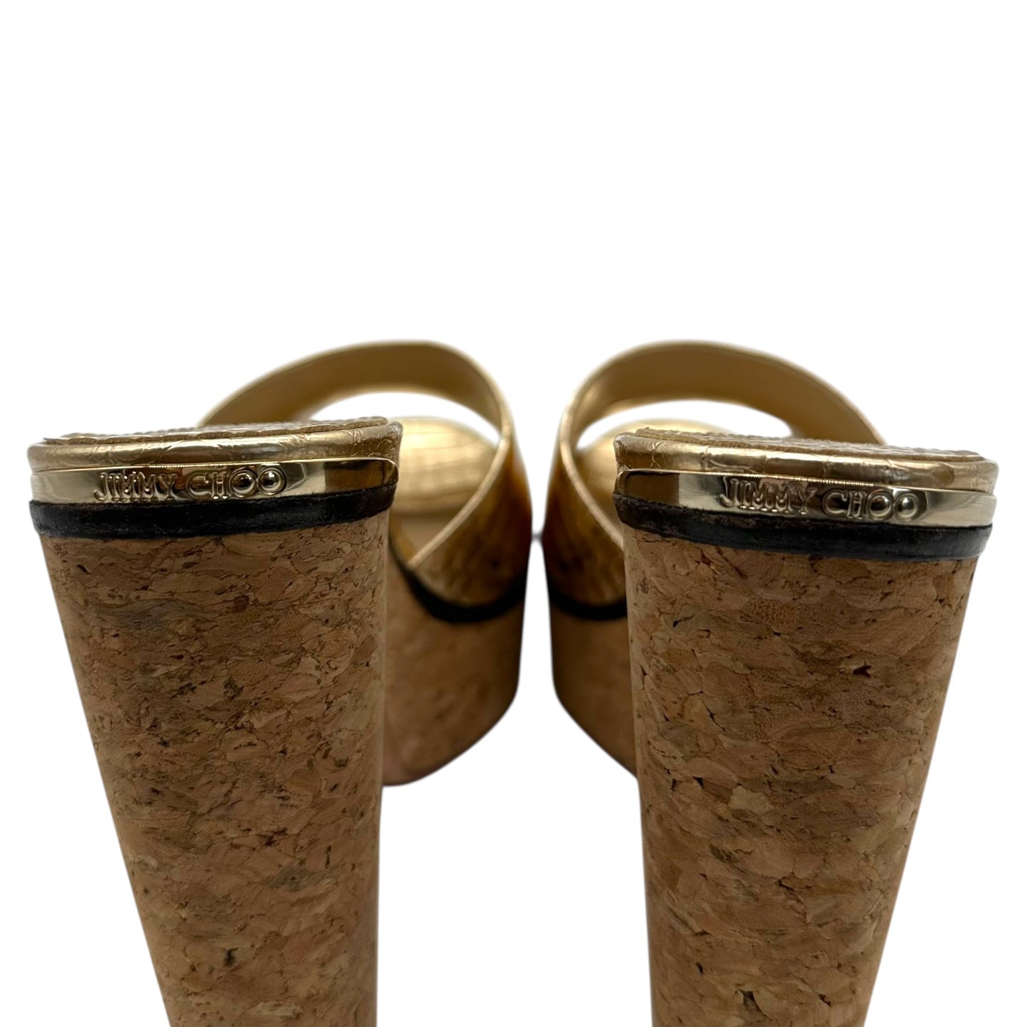 Jimmy Choo Gold Croc & Corc Wedge Platform Sandals