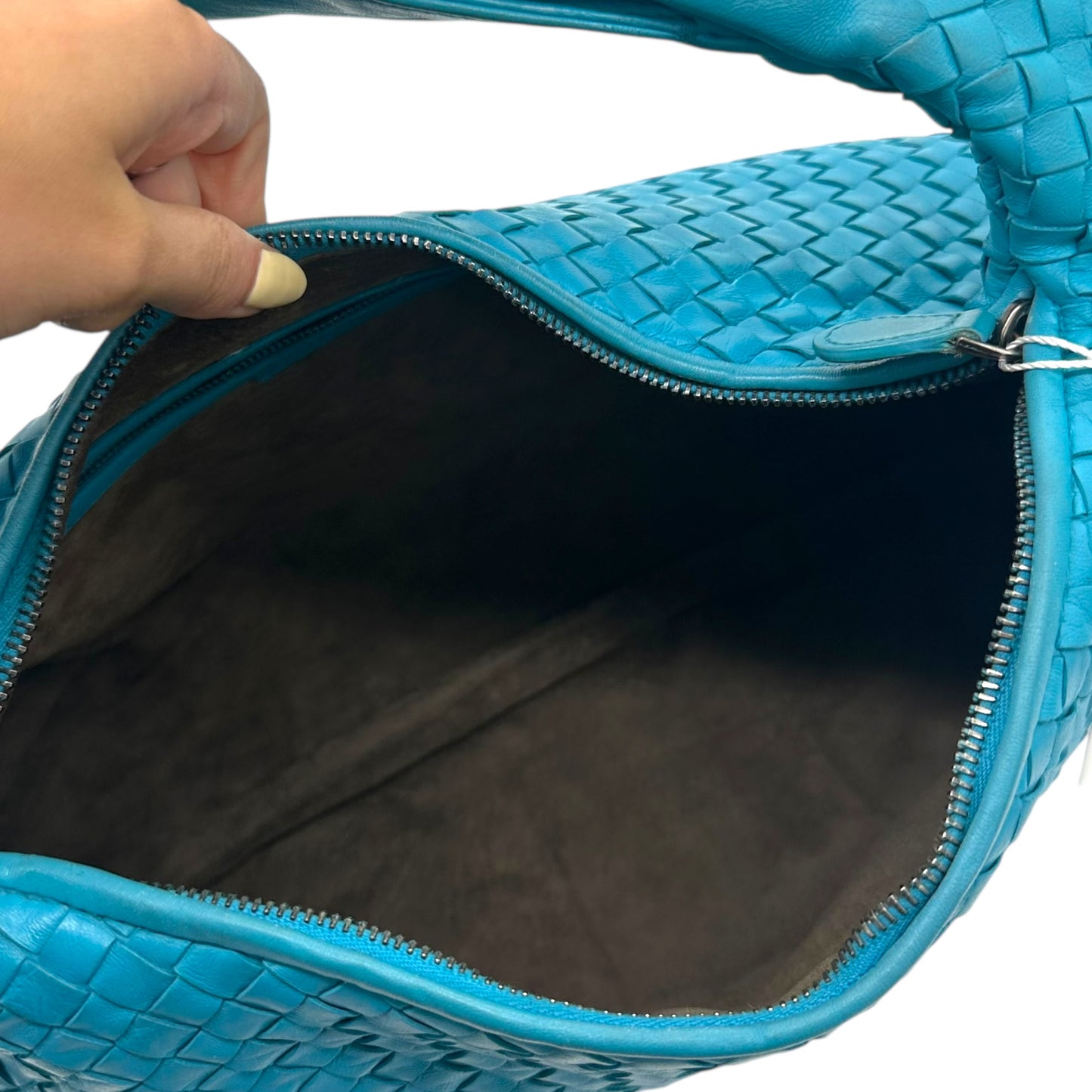 Bottega Veneta Teal Blue Intrecciato Hobo Shoulder Bag