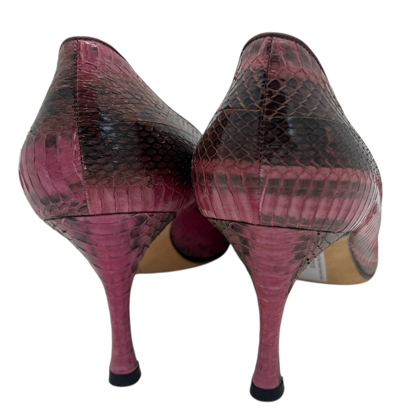 Manolo Blahnik Pink & Black Snakeskin Pointed Toe Heels - Outfit Repeater