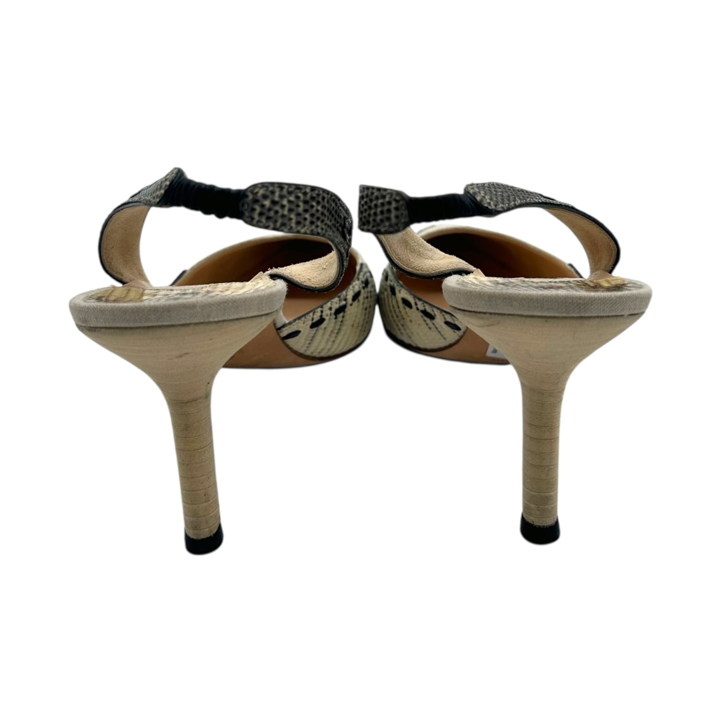 Manolo Blahnik Lizard & Linen Slingback Heels